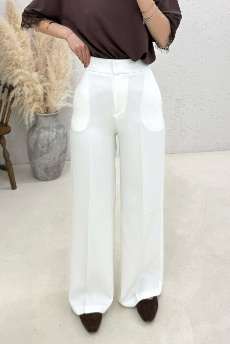 ONE COLOR WIDE LEG WOMAN TROUSERS WHITE-E BARDHE - 4