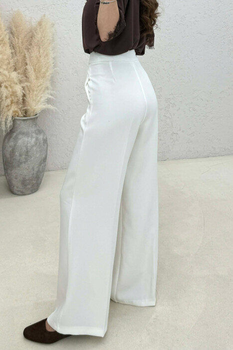 ONE COLOR WIDE LEG WOMAN TROUSERS WHITE-E BARDHE - 5