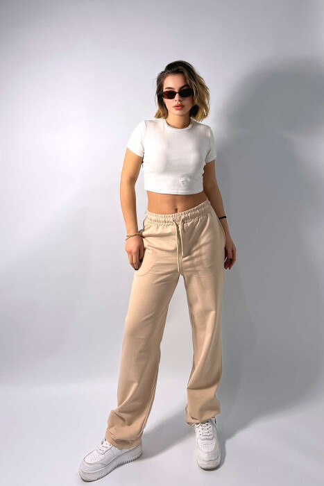 ONE COLOR WIDE LEG WOMEN SWEATPANTS BEIGE/BEZHE 
