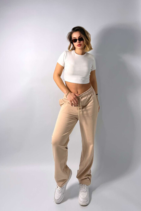 ONE COLOR WIDE LEG WOMEN SWEATPANTS BEIGE/BEZHE - 2