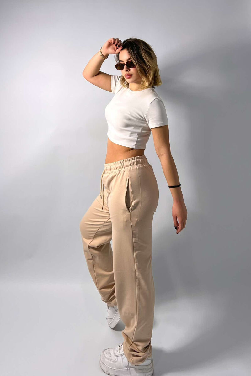 ONE COLOR WIDE LEG WOMEN SWEATPANTS BEIGE/BEZHE - 3