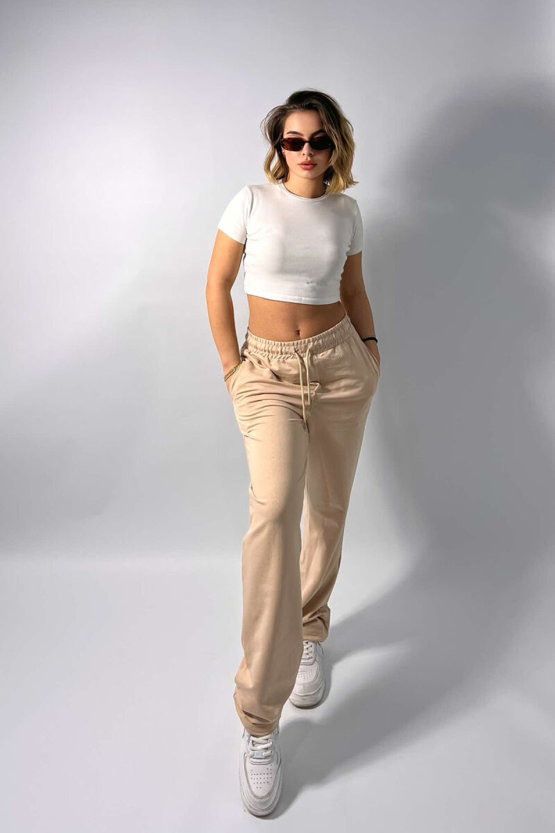 ONE COLOR WIDE LEG WOMEN SWEATPANTS BEIGE/BEZHE - 4