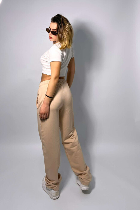 ONE COLOR WIDE LEG WOMEN SWEATPANTS BEIGE/BEZHE - 5
