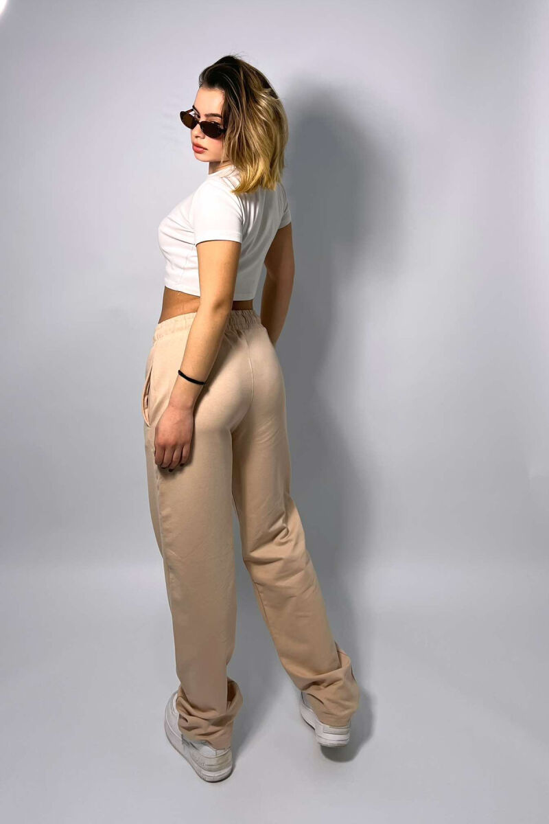 ONE COLOR WIDE LEG WOMEN SWEATPANTS BEIGE/BEZHE - 5