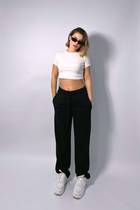 ONE COLOR WIDE LEG WOMEN SWEATPANTS BLACK/ E ZEZE 