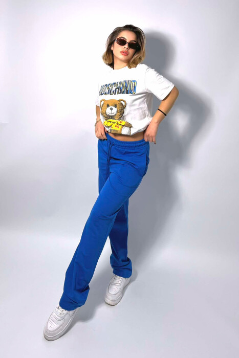 ONE COLOR WIDE LEG WOMEN SWEATPANTS BLUE/BLU - 4