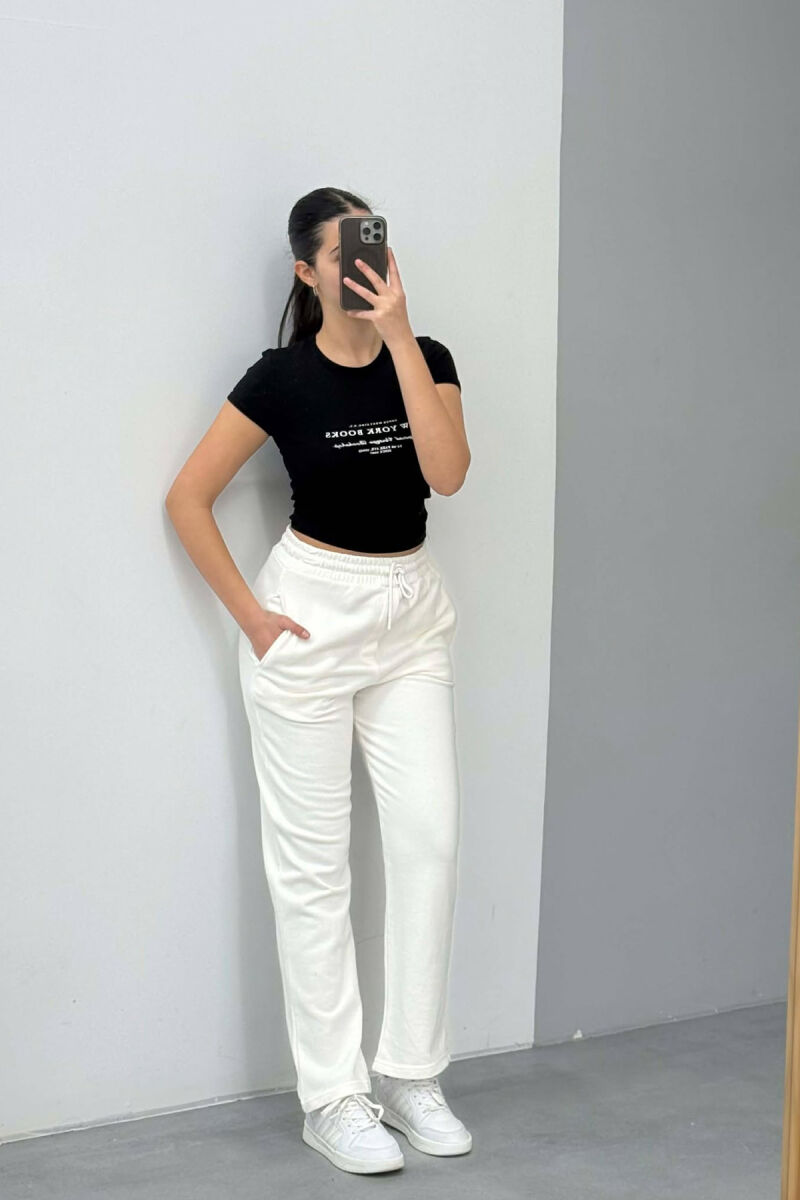 ONE COLOR WIDE LEG WOMEN SWEATPANTS CREAM/KREM - 3