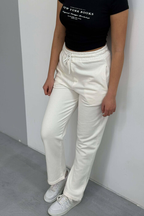 ONE COLOR WIDE LEG WOMEN SWEATPANTS CREAM/KREM - 5