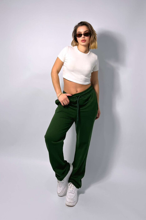 ONE COLOR WIDE LEG WOMEN SWEATPANTS GREEN/JESHILE - 4