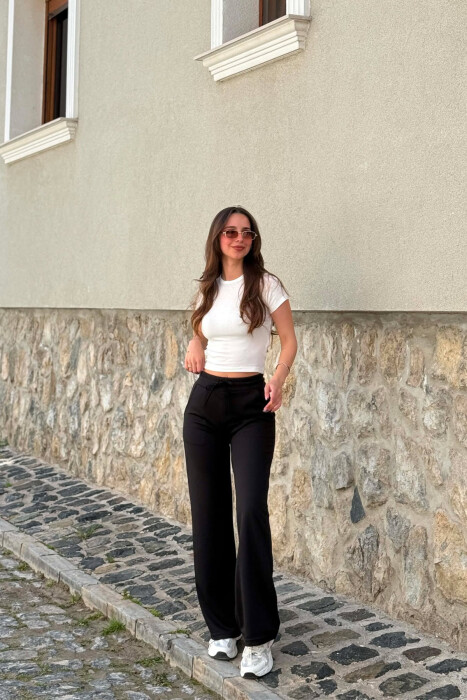 ONE COLOR WIDE LEG WOMEN SWEATPANTS BLACK/ E ZEZE - KLAUDIO FASHION