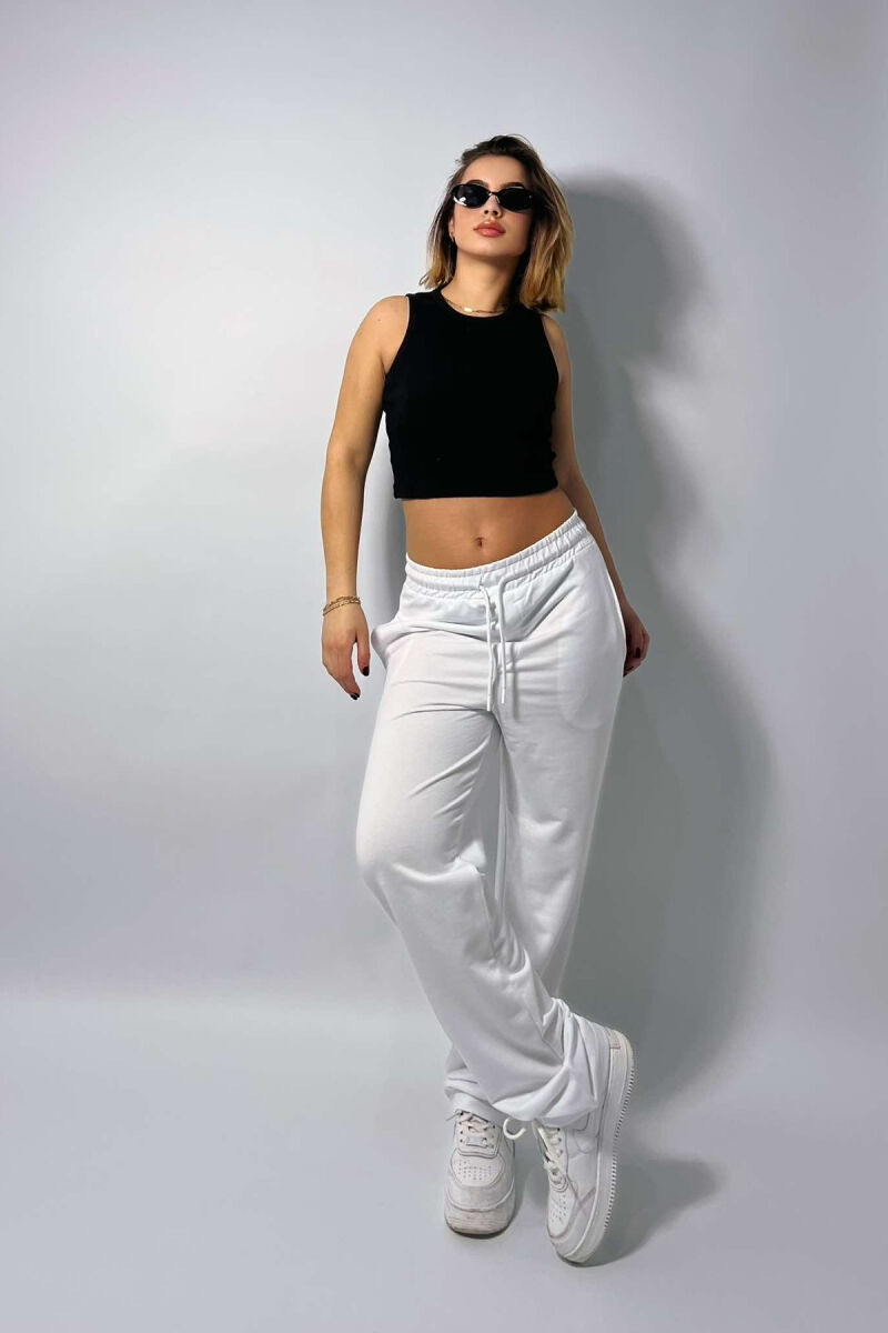 ONE COLOR WIDE LEG WOMEN SWEATPANTS WHITE-E BARDHE - 4