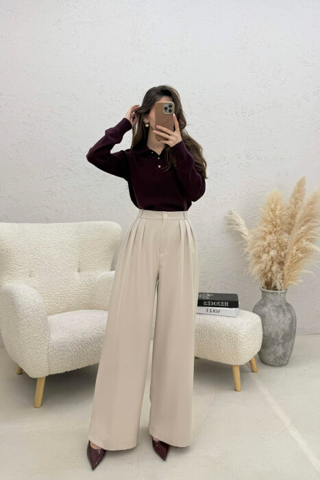 ONE COLOR WIDE LEG WOMEN TROUSERS BEIGE/BEZHE 