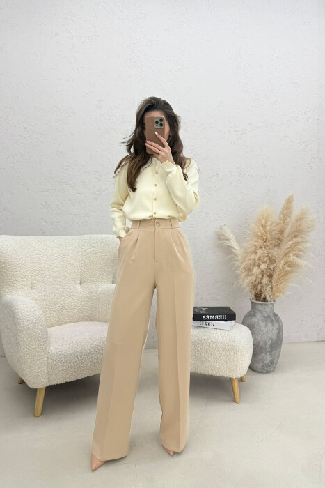 ONE COLOR WIDE LEG WOMEN TROUSERS BEIGE/BEZHE 