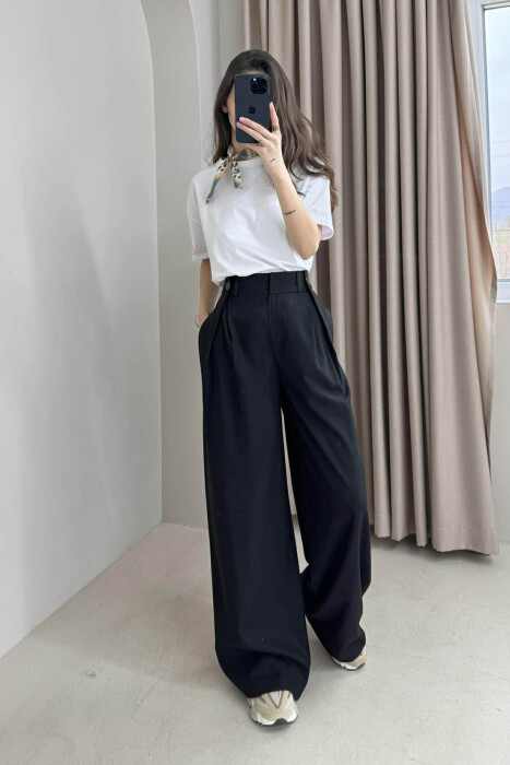 ONE COLOR WIDE LEG WOMEN TROUSERS BLACK/ E ZEZE - 1