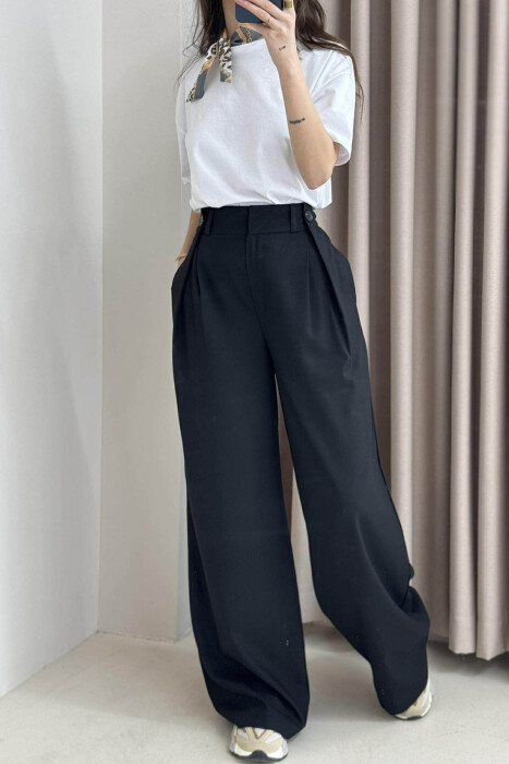 ONE COLOR WIDE LEG WOMEN TROUSERS BLACK/ E ZEZE - 2