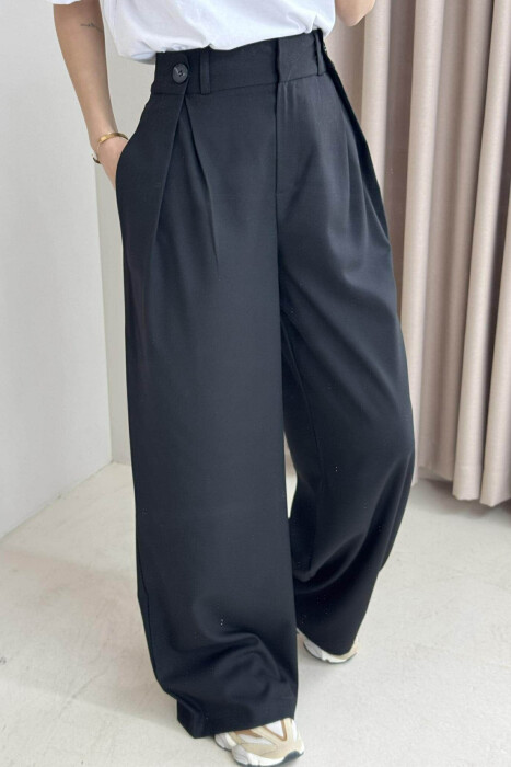 ONE COLOR WIDE LEG WOMEN TROUSERS BLACK/ E ZEZE - 3