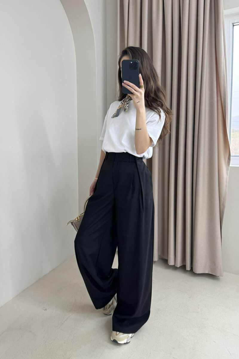 ONE COLOR WIDE LEG WOMEN TROUSERS BLACK/ E ZEZE - 4