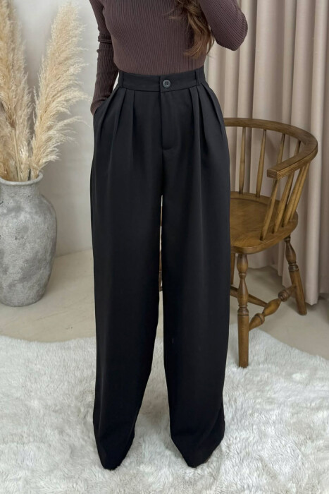 ONE COLOR WIDE LEG WOMEN TROUSERS BLACK/ E ZEZE - 1