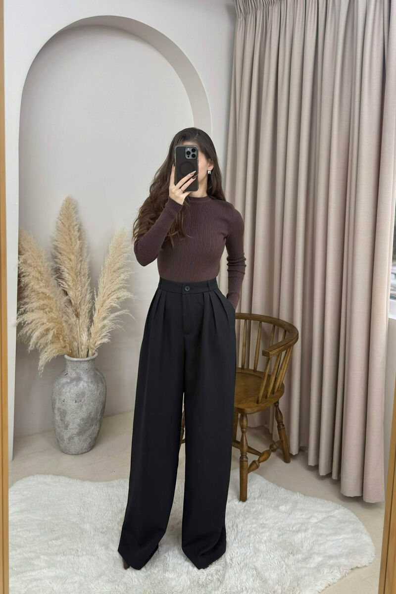 ONE COLOR WIDE LEG WOMEN TROUSERS BLACK/ E ZEZE - 4