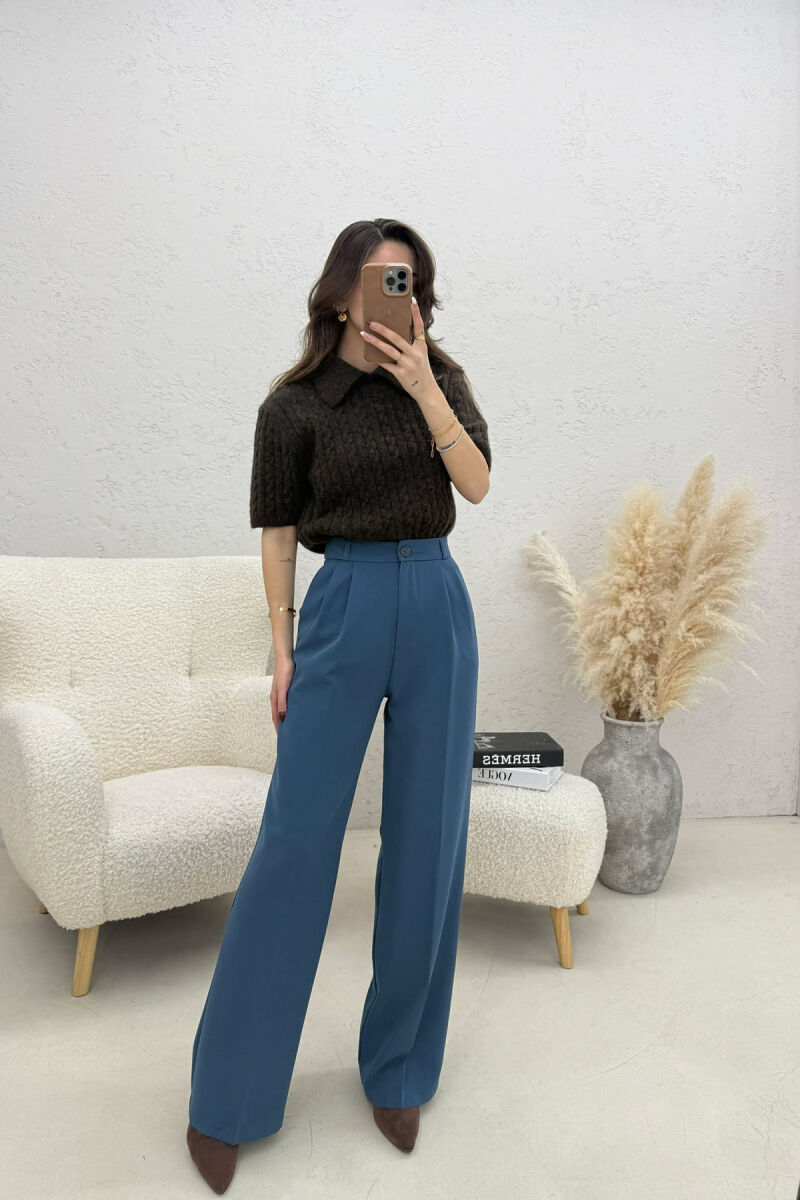 ONE COLOR WIDE LEG WOMEN TROUSERS BLUE STONE/GK - 2