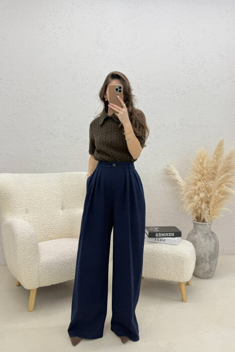 ONE COLOR WIDE LEG WOMEN TROUSERS BLUE/BLU - 1