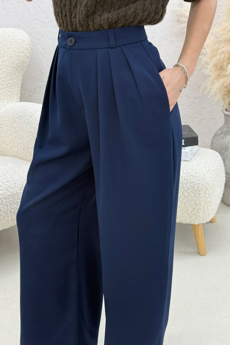 ONE COLOR WIDE LEG WOMEN TROUSERS BLUE/BLU - 3