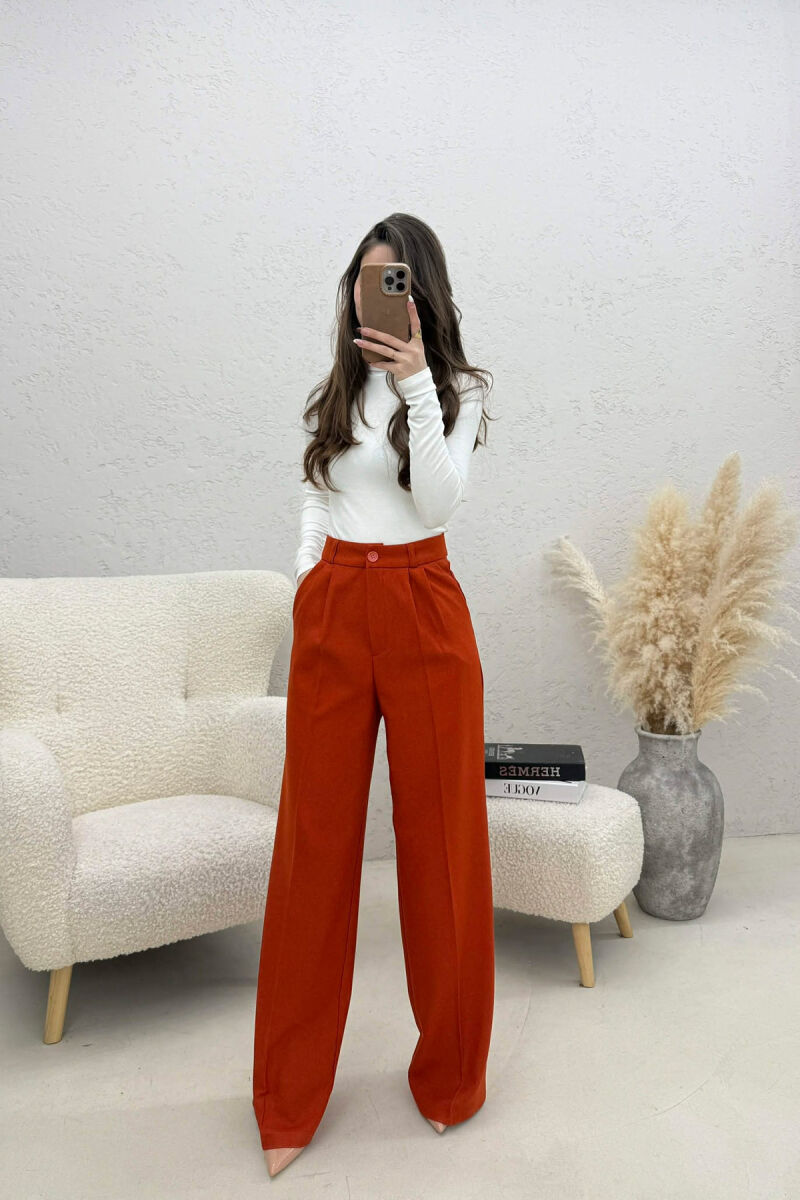 ONE COLOR WIDE LEG WOMEN TROUSERS BRICK/TULLE - 1