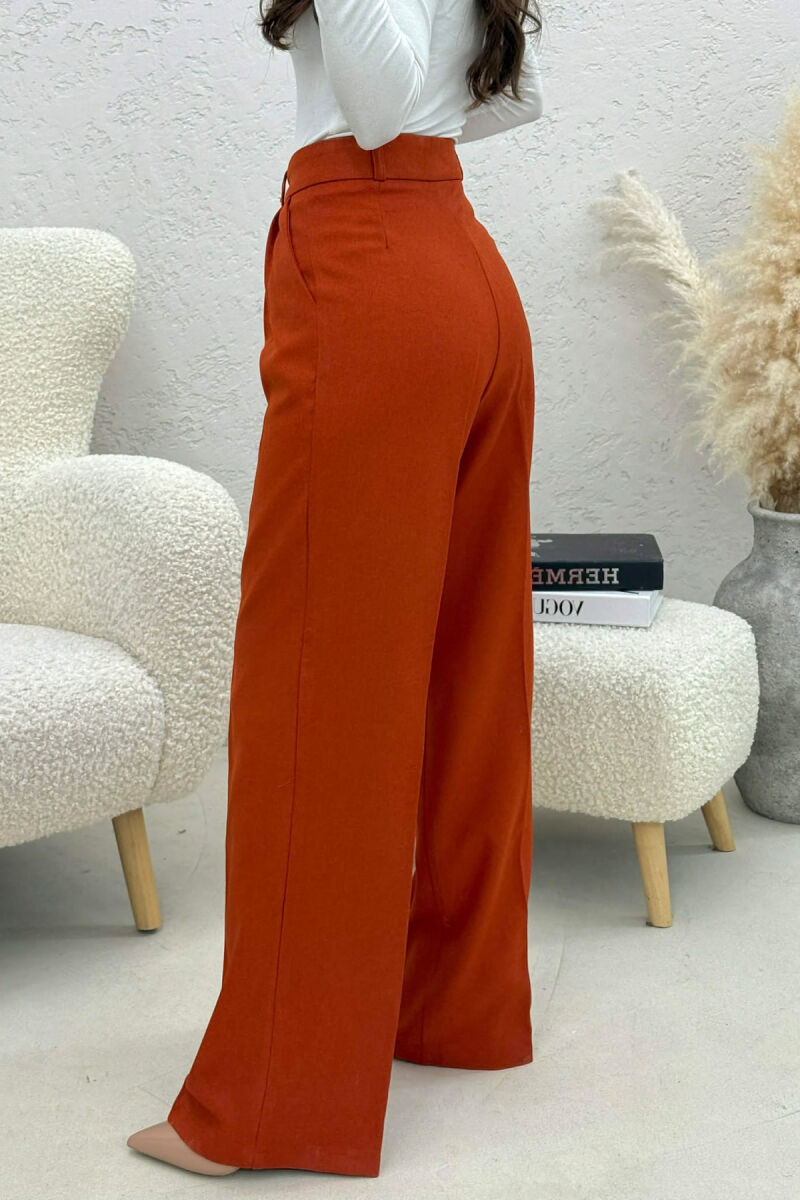 ONE COLOR WIDE LEG WOMEN TROUSERS BRICK/TULLE - 3