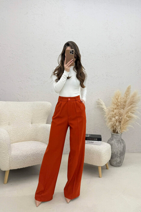 ONE COLOR WIDE LEG WOMEN TROUSERS BRICK/TULLE - 4