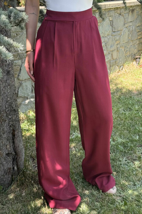 ONE COLOR WIDE LEG WOMEN TROUSERS BURGUNDY/VISHNJE - 2