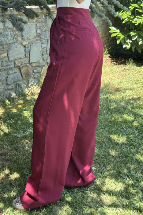 ONE COLOR WIDE LEG WOMEN TROUSERS BURGUNDY/VISHNJE - 3