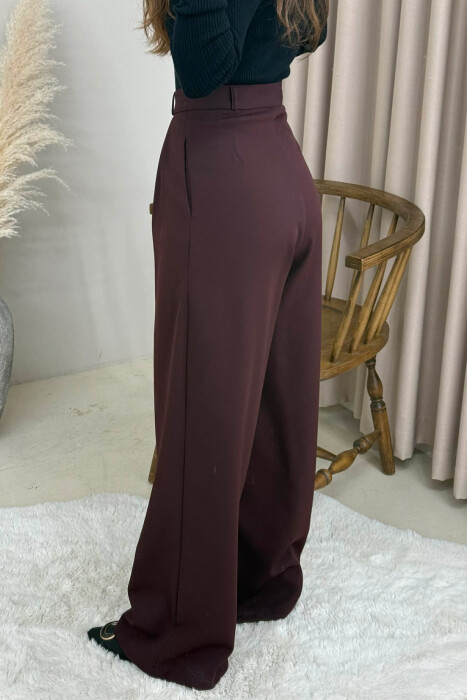 ONE COLOR WIDE LEG WOMEN TROUSERS BURGUNDY/VISHNJE - 3