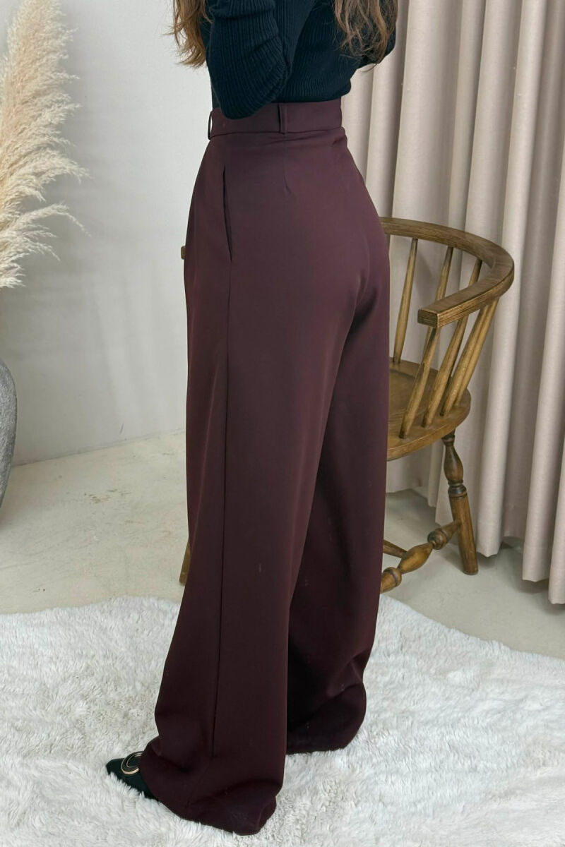 ONE COLOR WIDE LEG WOMEN TROUSERS BURGUNDY/VISHNJE - 3