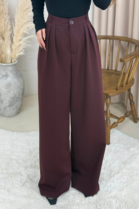 ONE COLOR WIDE LEG WOMEN TROUSERS BURGUNDY/VISHNJE 