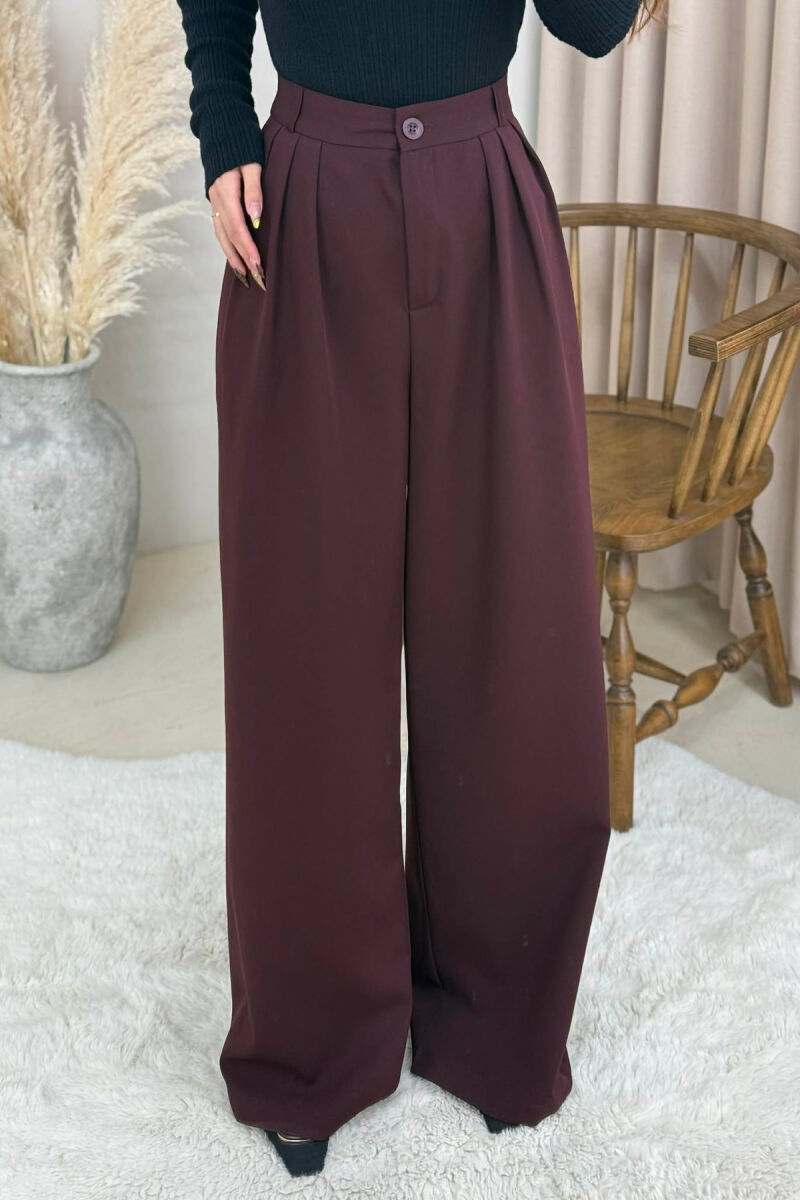 ONE COLOR WIDE LEG WOMEN TROUSERS BURGUNDY/VISHNJE - 1