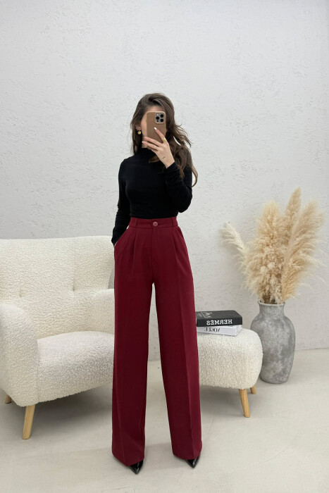 ONE COLOR WIDE LEG WOMEN TROUSERS BURGUNDY/VISHNJE 