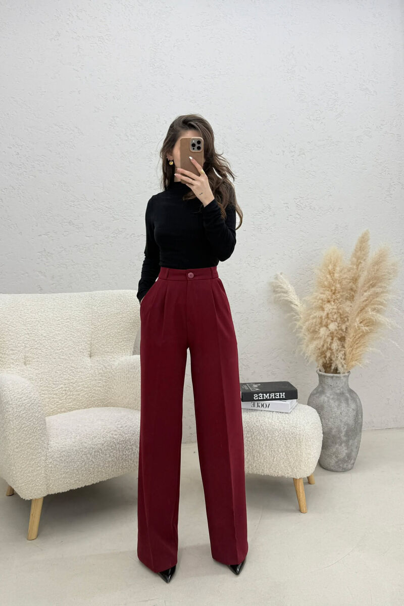 ONE COLOR WIDE LEG WOMEN TROUSERS BURGUNDY/VISHNJE - 1