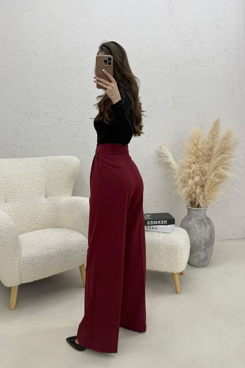 ONE COLOR WIDE LEG WOMEN TROUSERS BURGUNDY/VISHNJE - 2