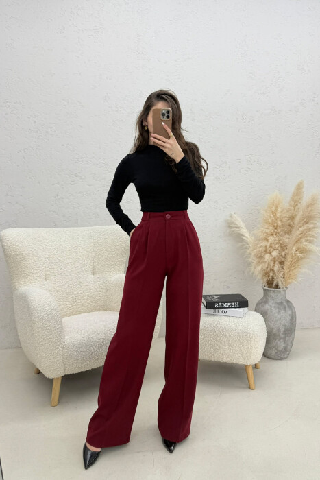 ONE COLOR WIDE LEG WOMEN TROUSERS BURGUNDY/VISHNJE - 3