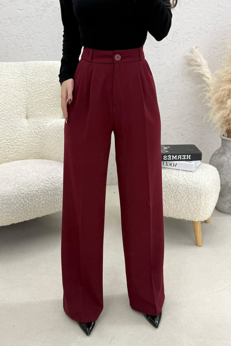 ONE COLOR WIDE LEG WOMEN TROUSERS BURGUNDY/VISHNJE - 4