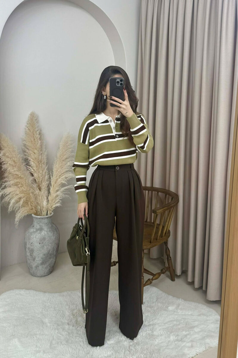 ONE COLOR WIDE LEG WOMEN TROUSERS DARK BROWN/KAE - 2
