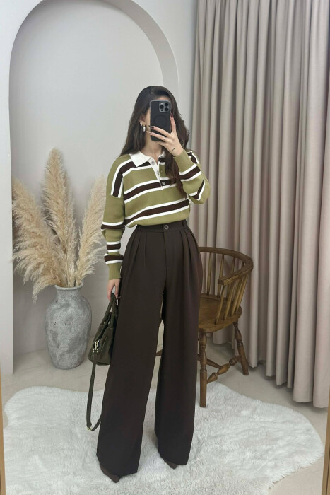 ONE COLOR WIDE LEG WOMEN TROUSERS DARK BROWN/KAE - 4