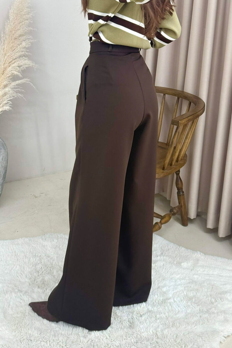 ONE COLOR WIDE LEG WOMEN TROUSERS DARK BROWN/KAE - 3