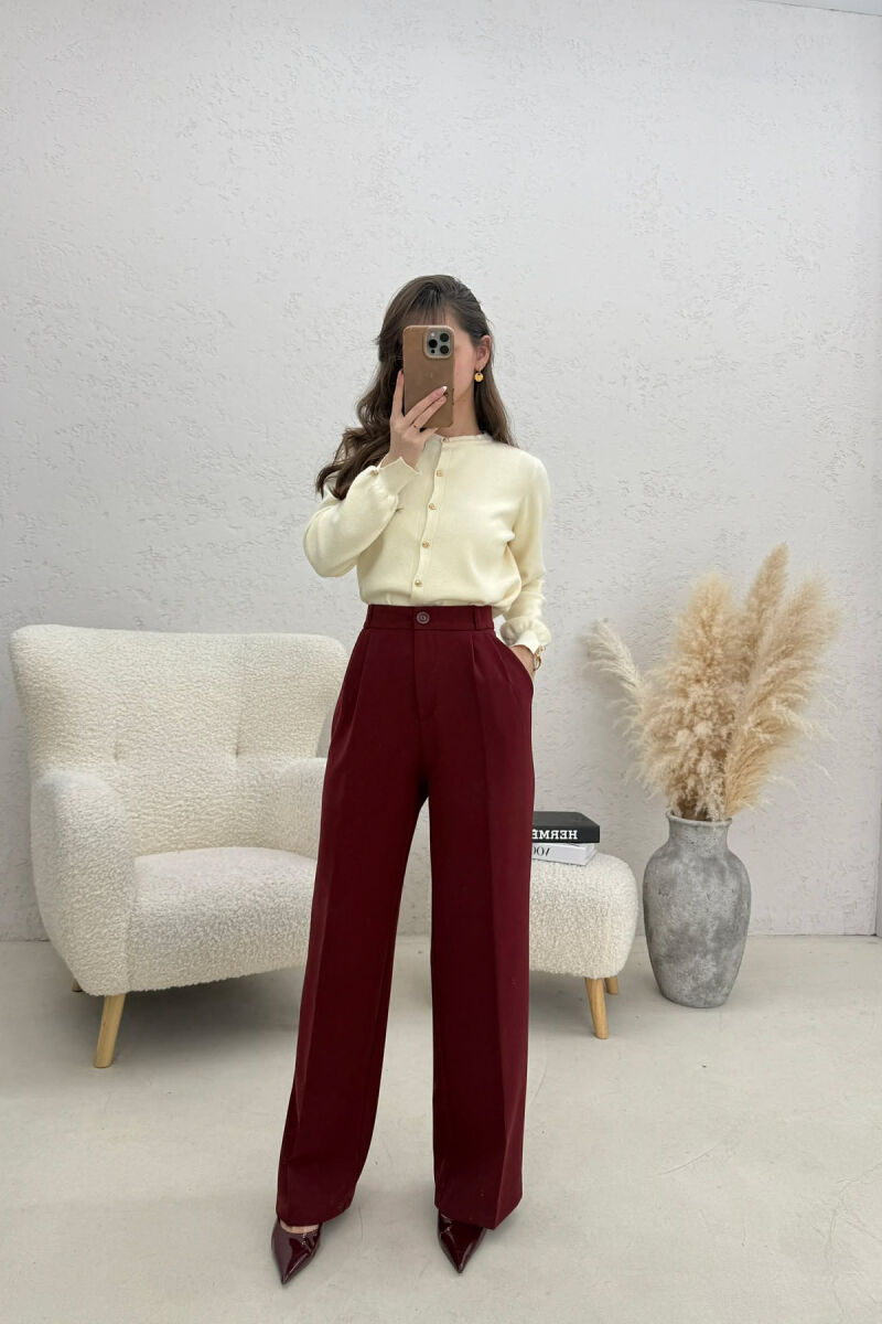 ONE COLOR WIDE LEG WOMEN TROUSERS DARK BURGUNDY/VISHNJE E ERRET - 1