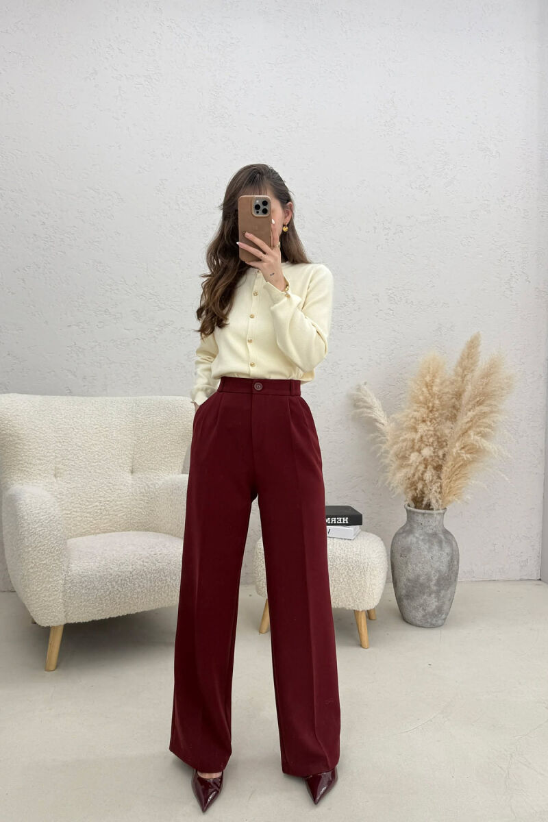 ONE COLOR WIDE LEG WOMEN TROUSERS DARK BURGUNDY/VISHNJE E ERRET - 4