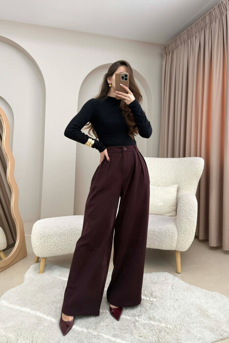 ONE COLOR WIDE LEG WOMEN TROUSERS DARK BURGUNDY/VISHNJE E ERRET 
