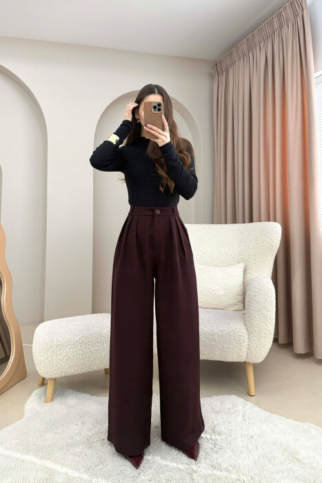 ONE COLOR WIDE LEG WOMEN TROUSERS DARK BURGUNDY/VISHNJE E ERRET - 2