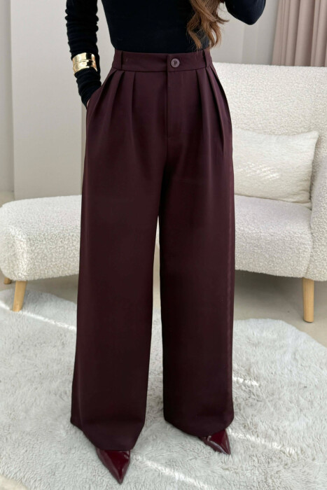 ONE COLOR WIDE LEG WOMEN TROUSERS DARK BURGUNDY/VISHNJE E ERRET - 4