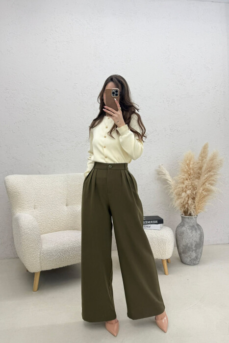 ONE COLOR WIDE LEG WOMEN TROUSERS DARK GREEN/JEE 