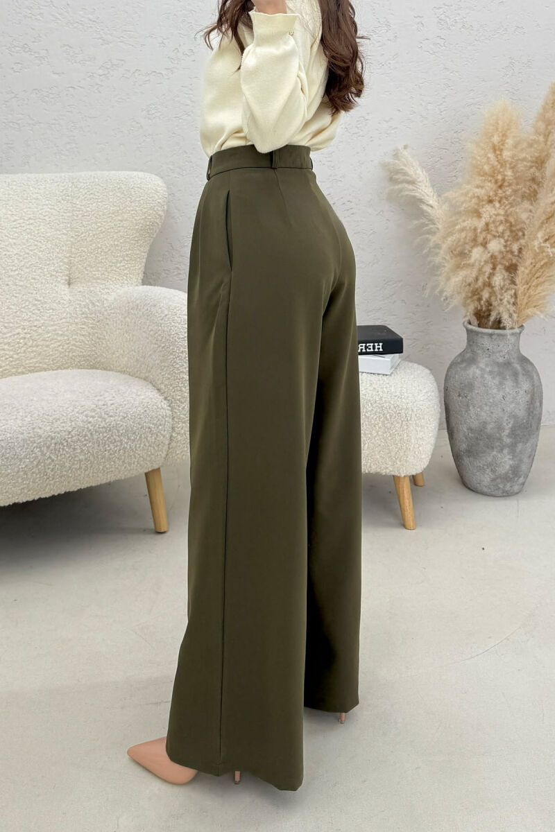 ONE COLOR WIDE LEG WOMEN TROUSERS DARK GREEN/JEE - 3